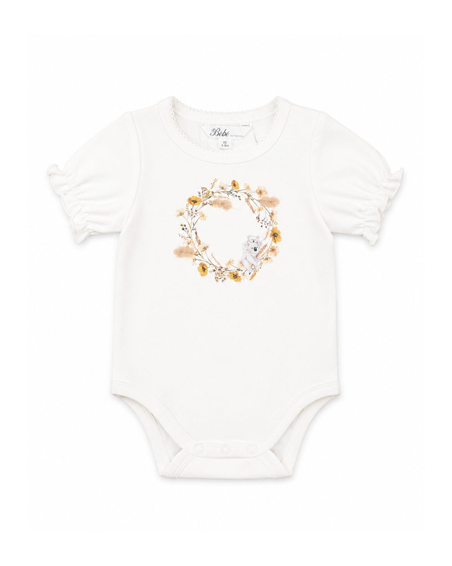 Organic Floral Koala Bodysuit Cloud - front