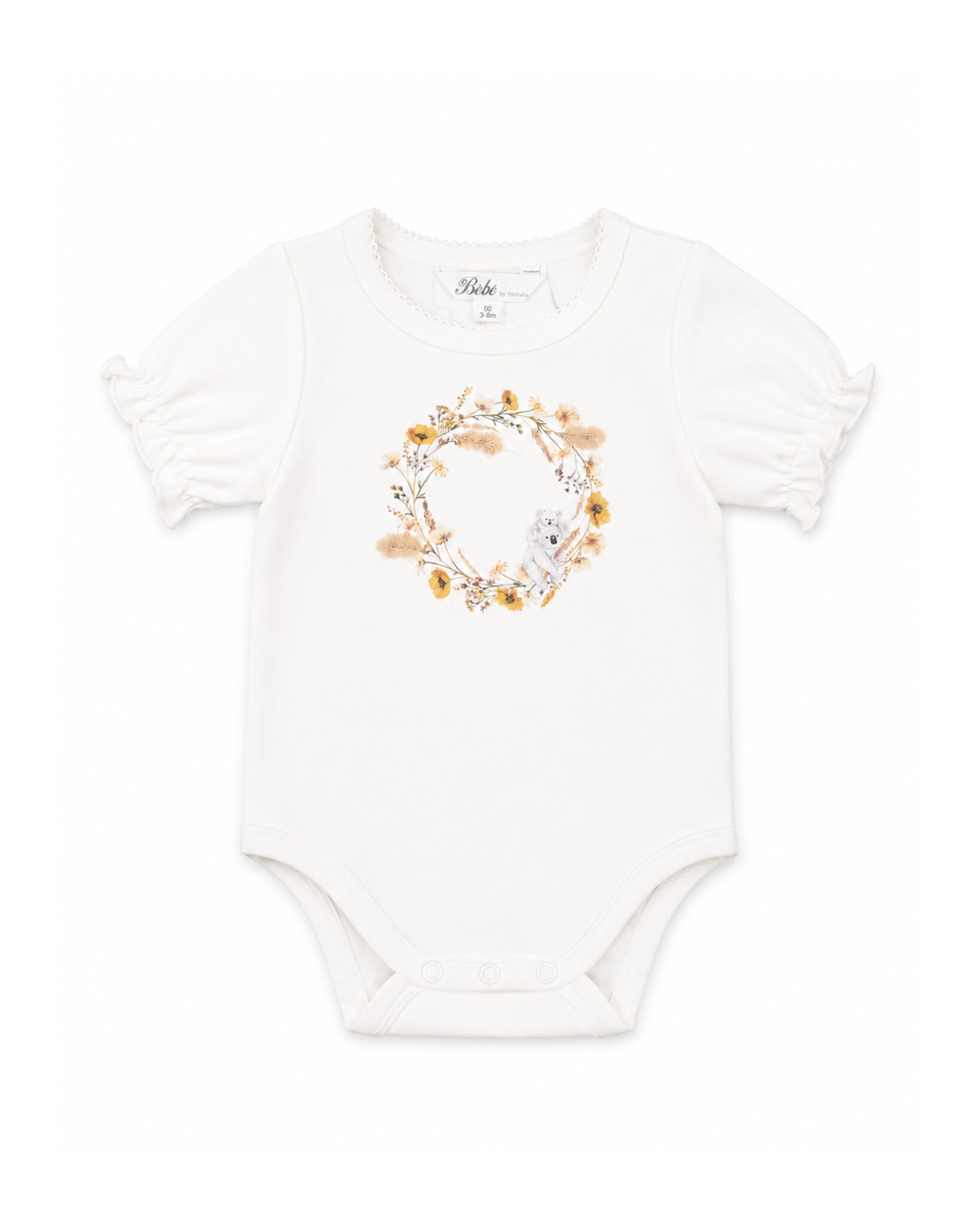 Organic Floral Koala Bodysuit Cloud - front