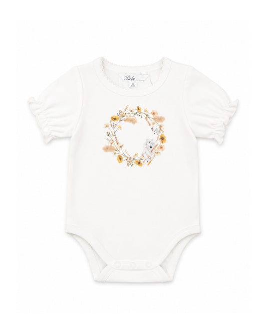 Organic Floral Koala Bodysuit Cloud - front