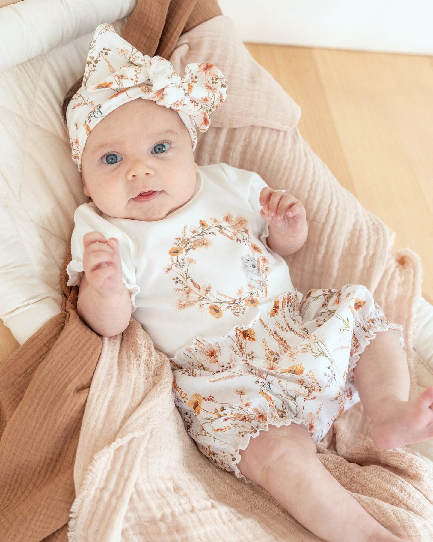 Organic Floral Koala Bodysuit Cloud - fabric print