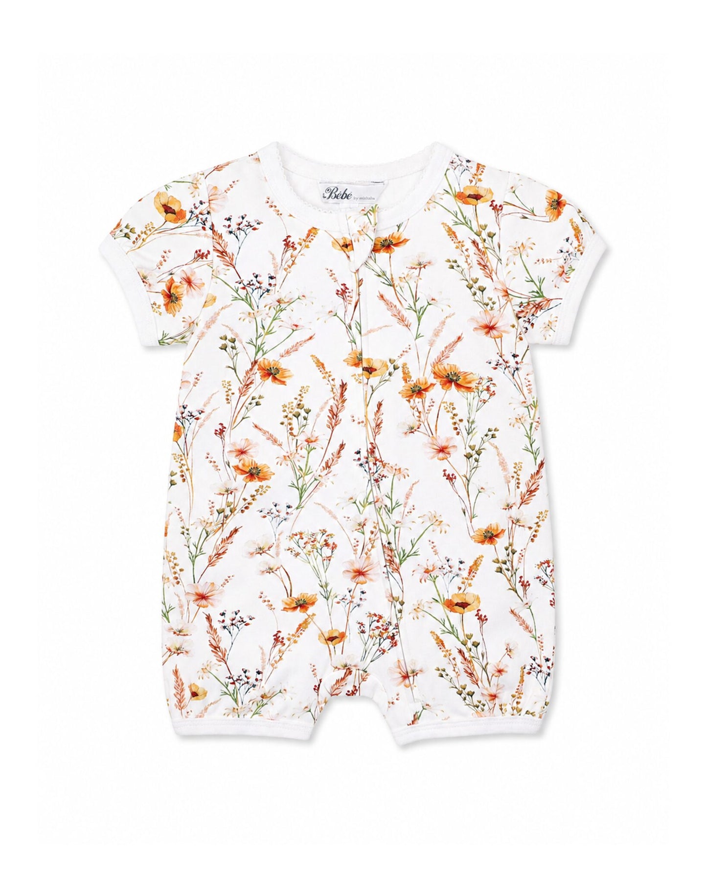 Organic Floral SS Zip Romper Taylor Floral Print - front