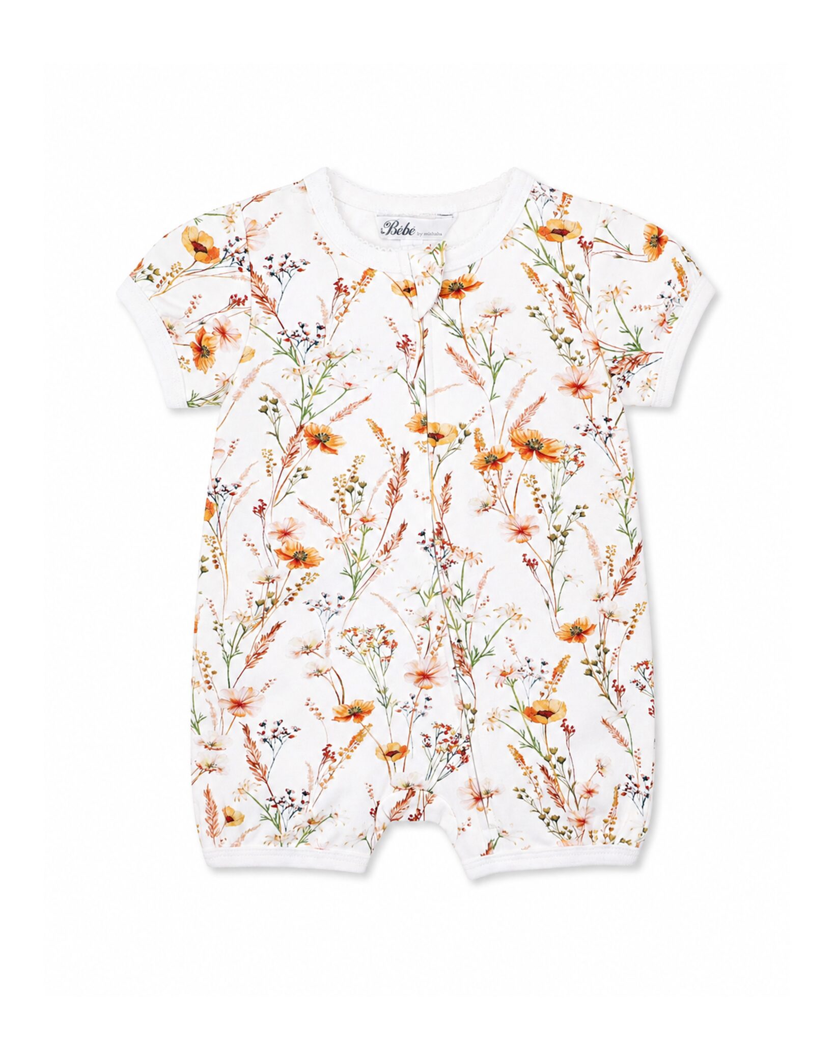 Organic Floral SS Zip Romper Taylor Floral Print - front