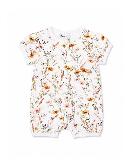 Organic Floral SS Zip Romper Taylor Floral Print - front