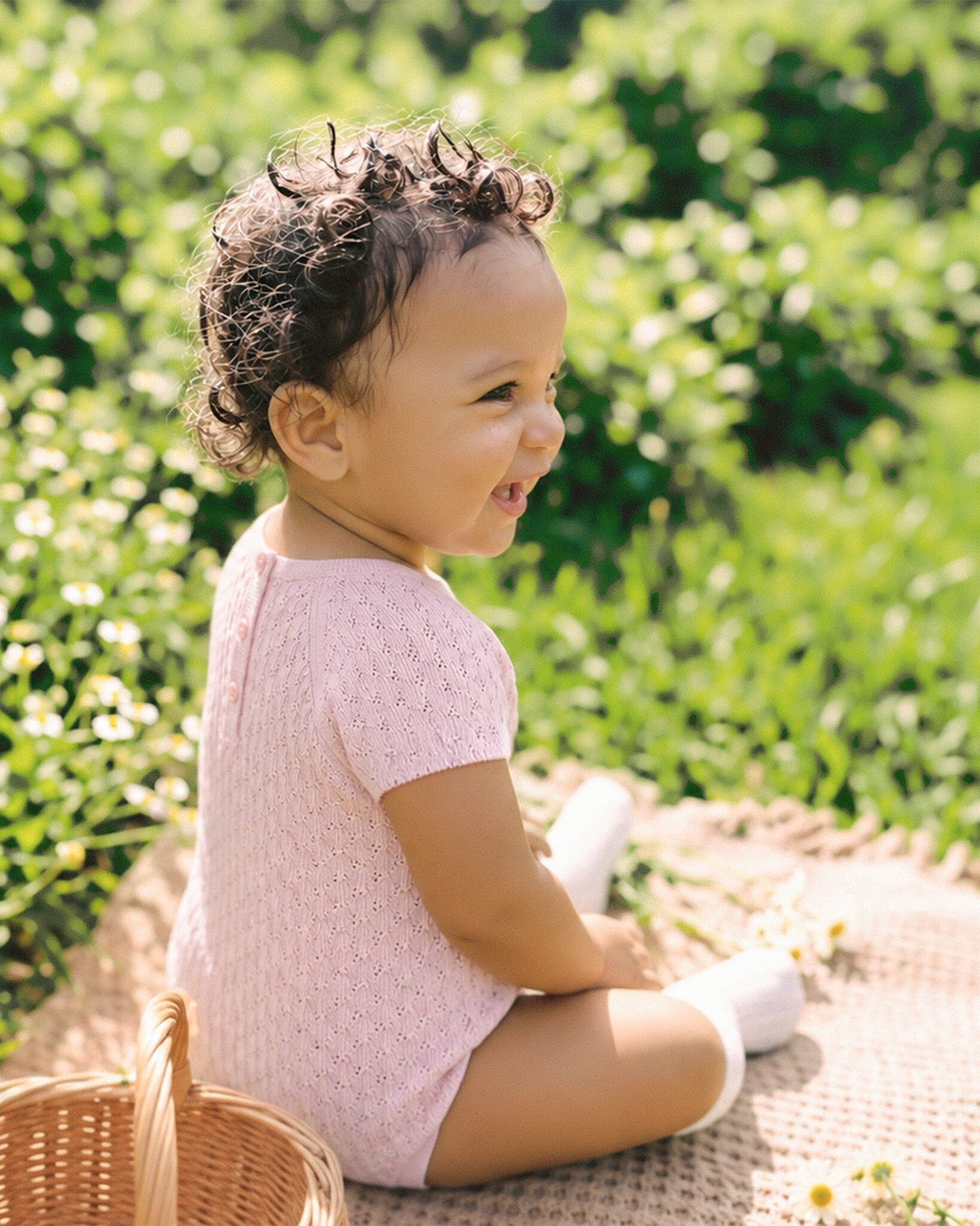Organic Knit Pointelle Bodysuit Pale Pink - lifestyle