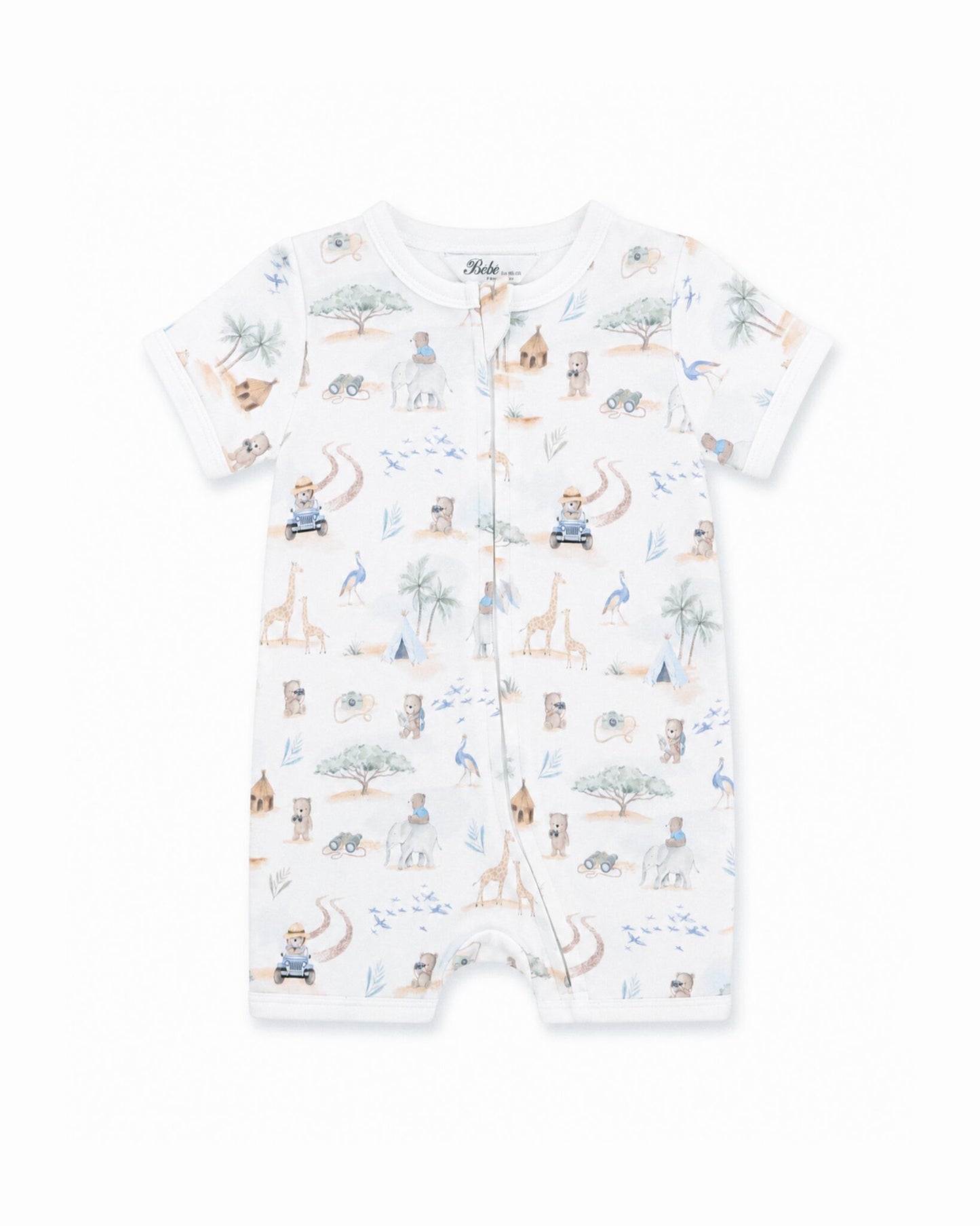 Organic SS Zip Romper Brady Print - front
