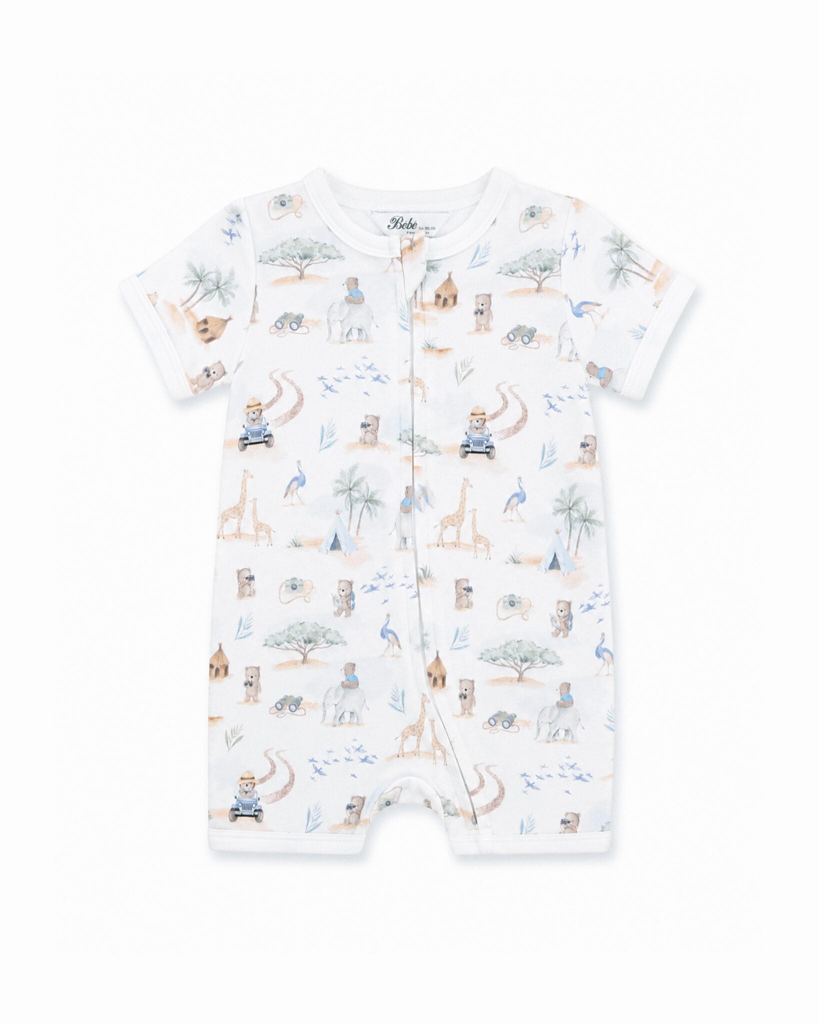 Organic SS Zip Romper Brady Print - front