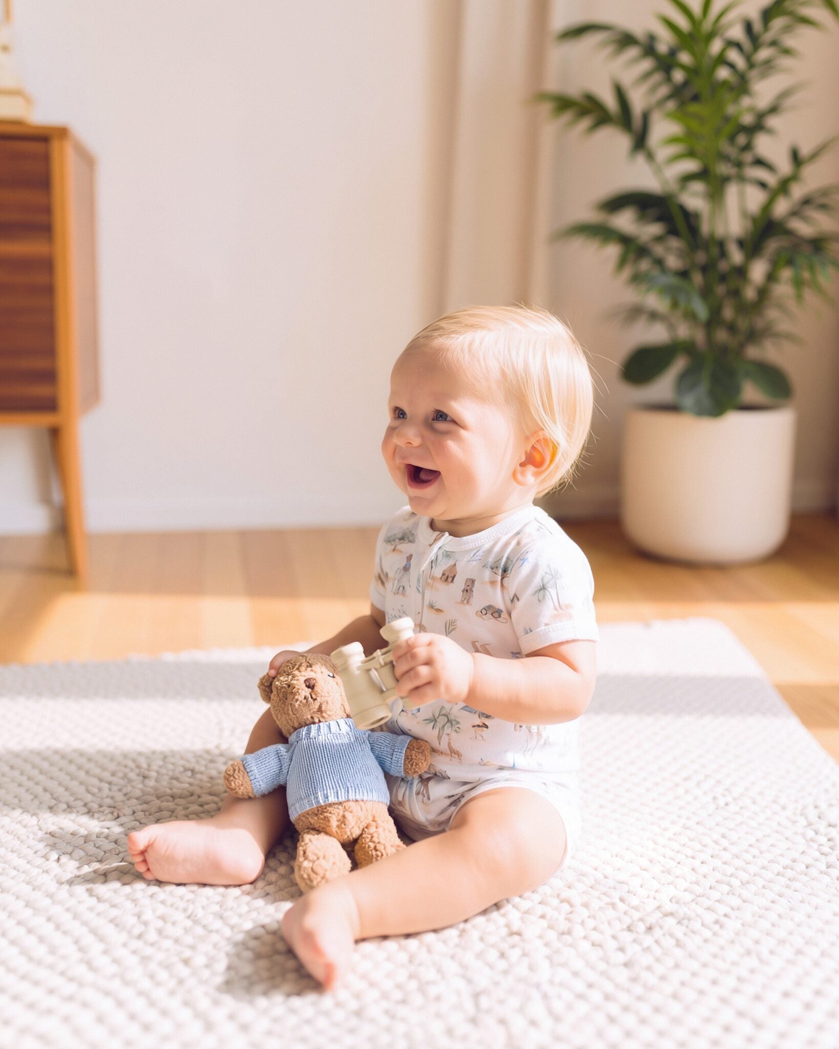 Organic SS Zip Romper Brady Print - lifestyle