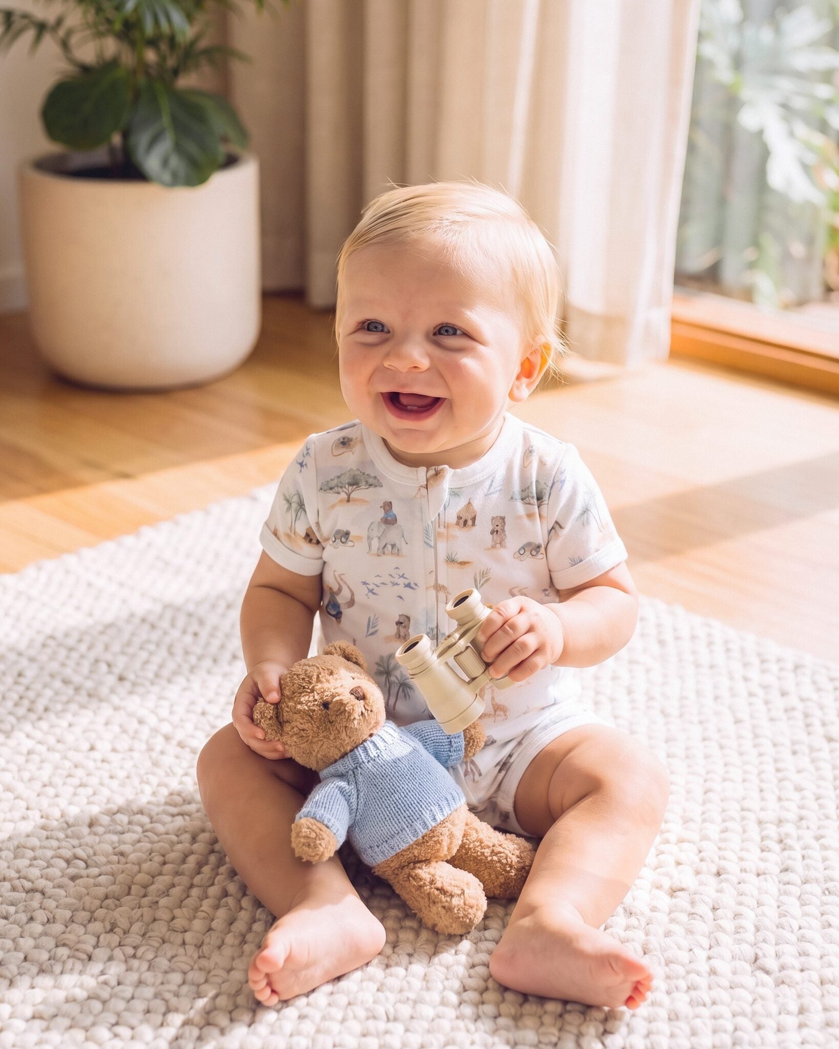 Organic SS Zip Romper Brady Print - fabric print