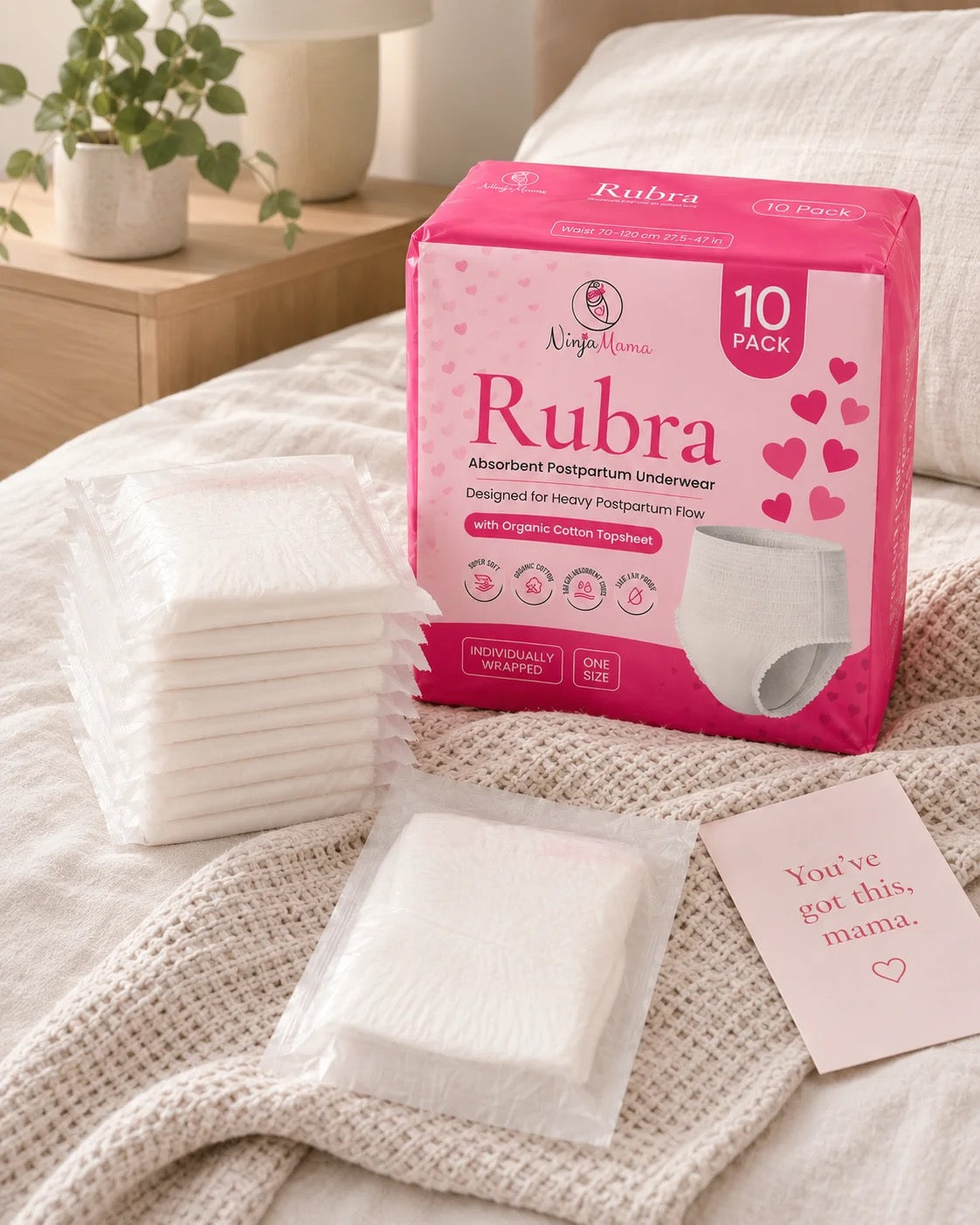 Rubra individually wrapped postpartum underwear