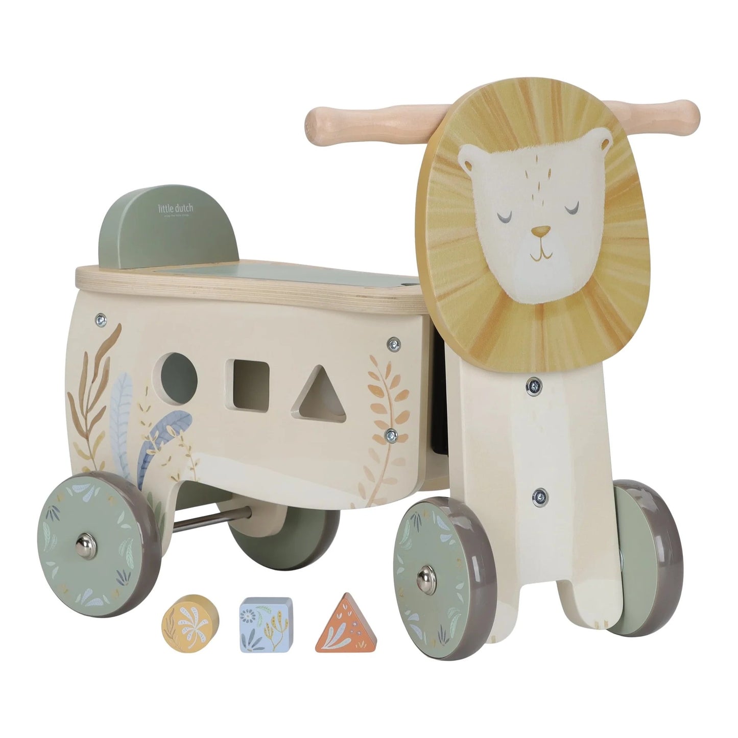 Little Dutch Safari Friends Ride-On Lion with shape sorter blocks
