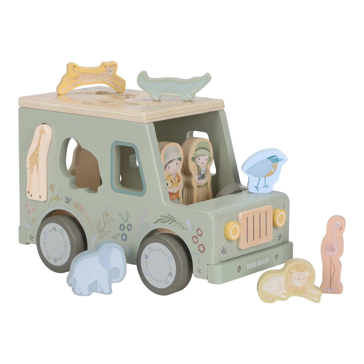Little Dutch Safari Friends Shape Sorter Safari Car with wooden safari pieces