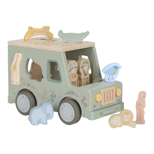 Little Dutch Safari Friends Shape Sorter Safari Car with wooden safari pieces