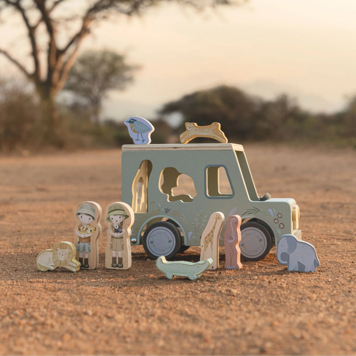 Child playing with the Little Dutch Safari Friends Shape Sorter Safari Car