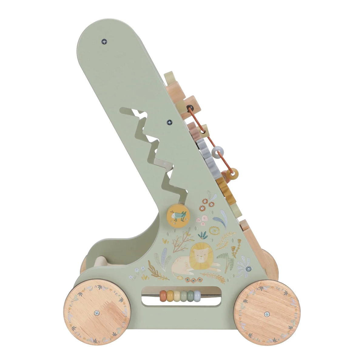 Side view of the Little Dutch Safari Friends Wooden Baby Activity Walker