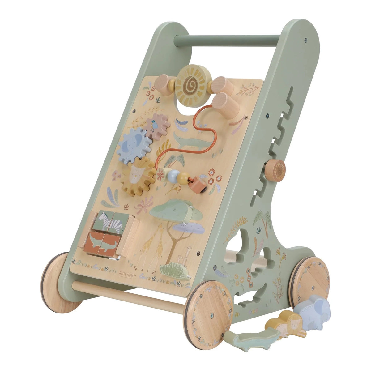 Little Dutch Safari Friends Wooden Baby Activity Walker with activity panel