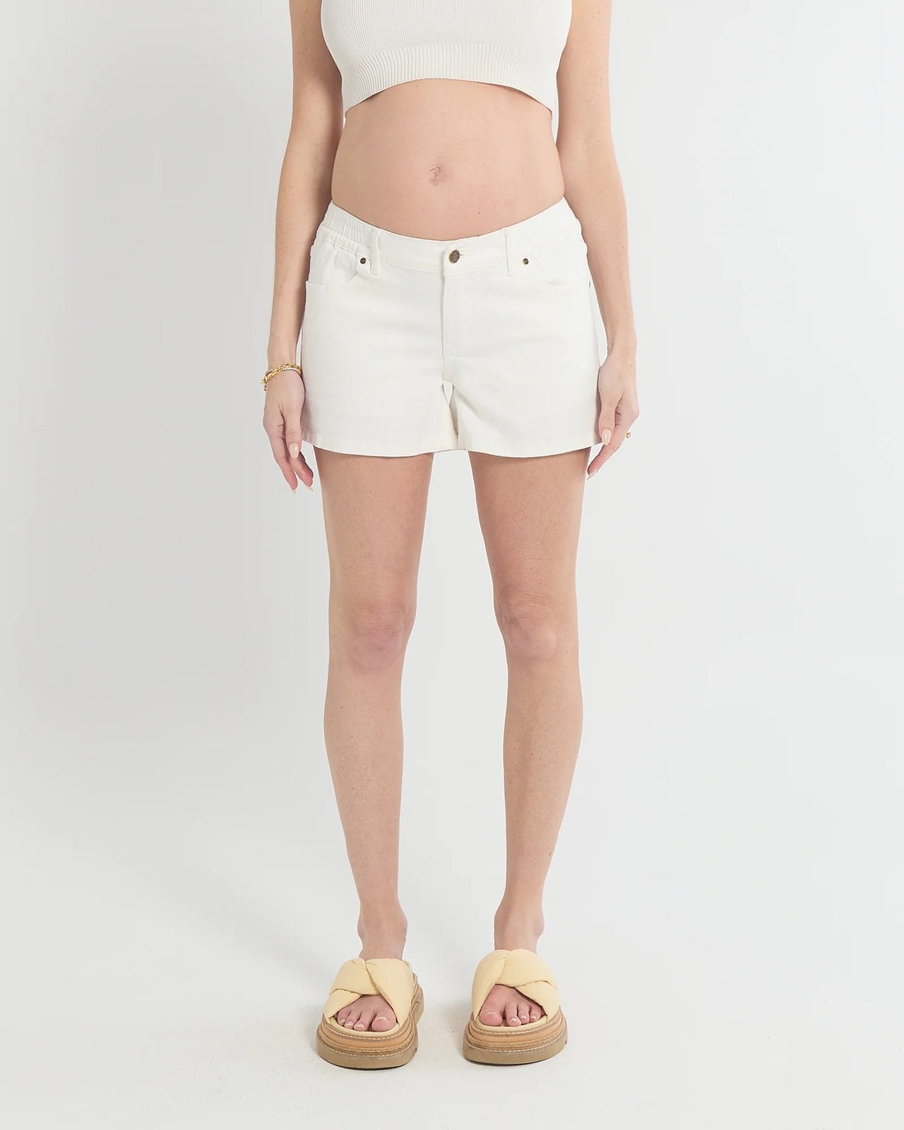 Heaven Denim Maternity Shorts White