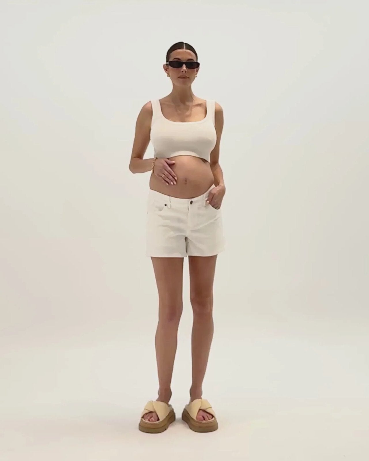 Heaven Denim Maternity Shorts White