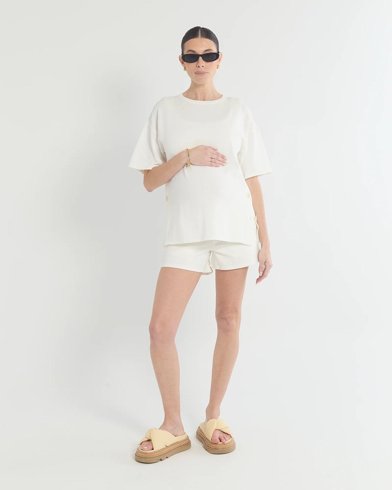 Heaven Denim Maternity Shorts White