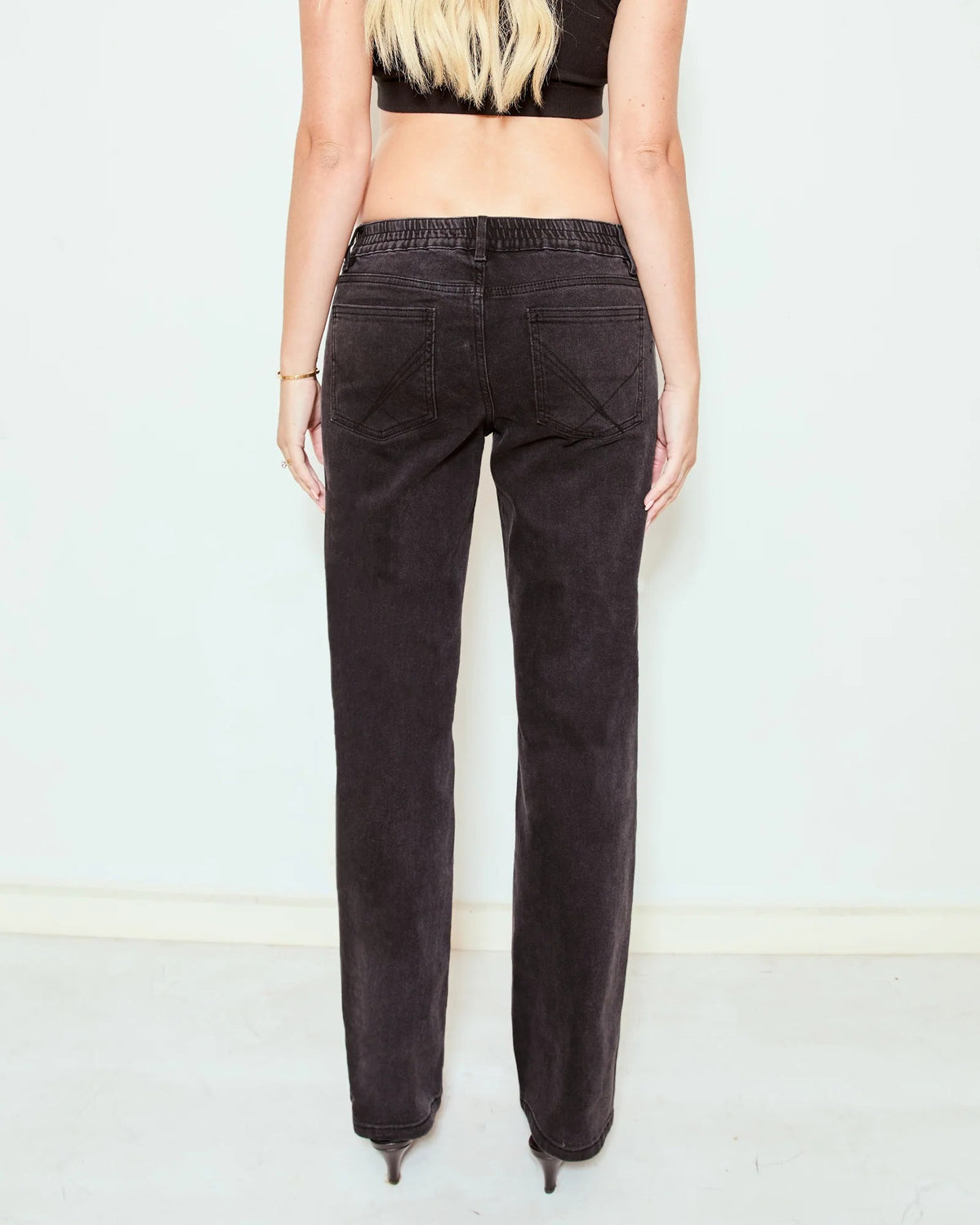 Soon Slim Straight Leg Jeans Black worn during pregnancy