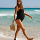 Spaghetti Strap One Piece Swimsuit Black Rib