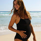 Spaghetti Strap One Piece Swimsuit Black Rib