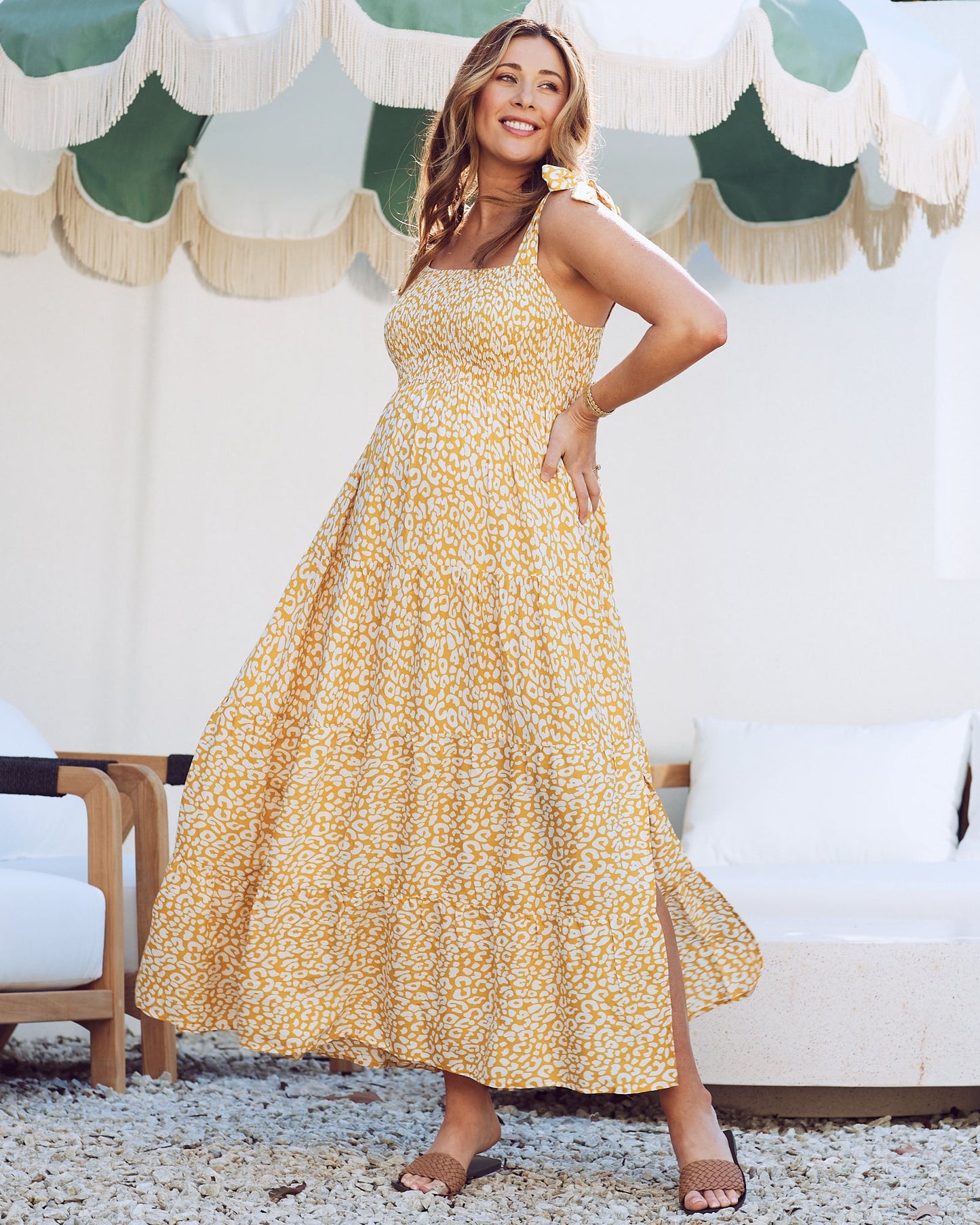 Chelsea Shirred and Ruffled Maternity Maxi Dress