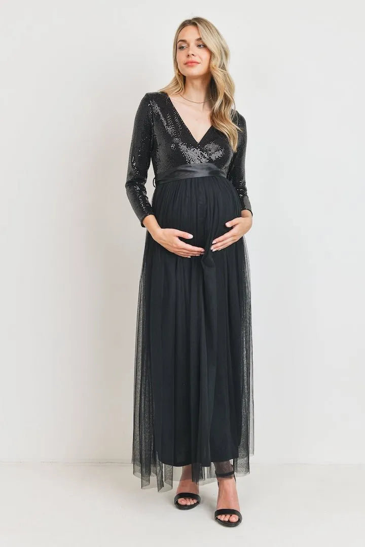 Black Sequin Maternity Party Maternity Nursing Dress