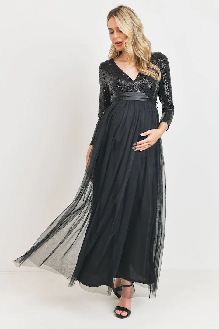 Black Sequin Maternity Party Maternity Nursing Dress