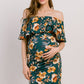 Hello Miz Hunter Green Floral Off Shoulder Ruffle Mini Maternity Dress