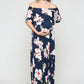 Navy Blush Florals Off Shoulder Ruffle Maxi Maternity Dress