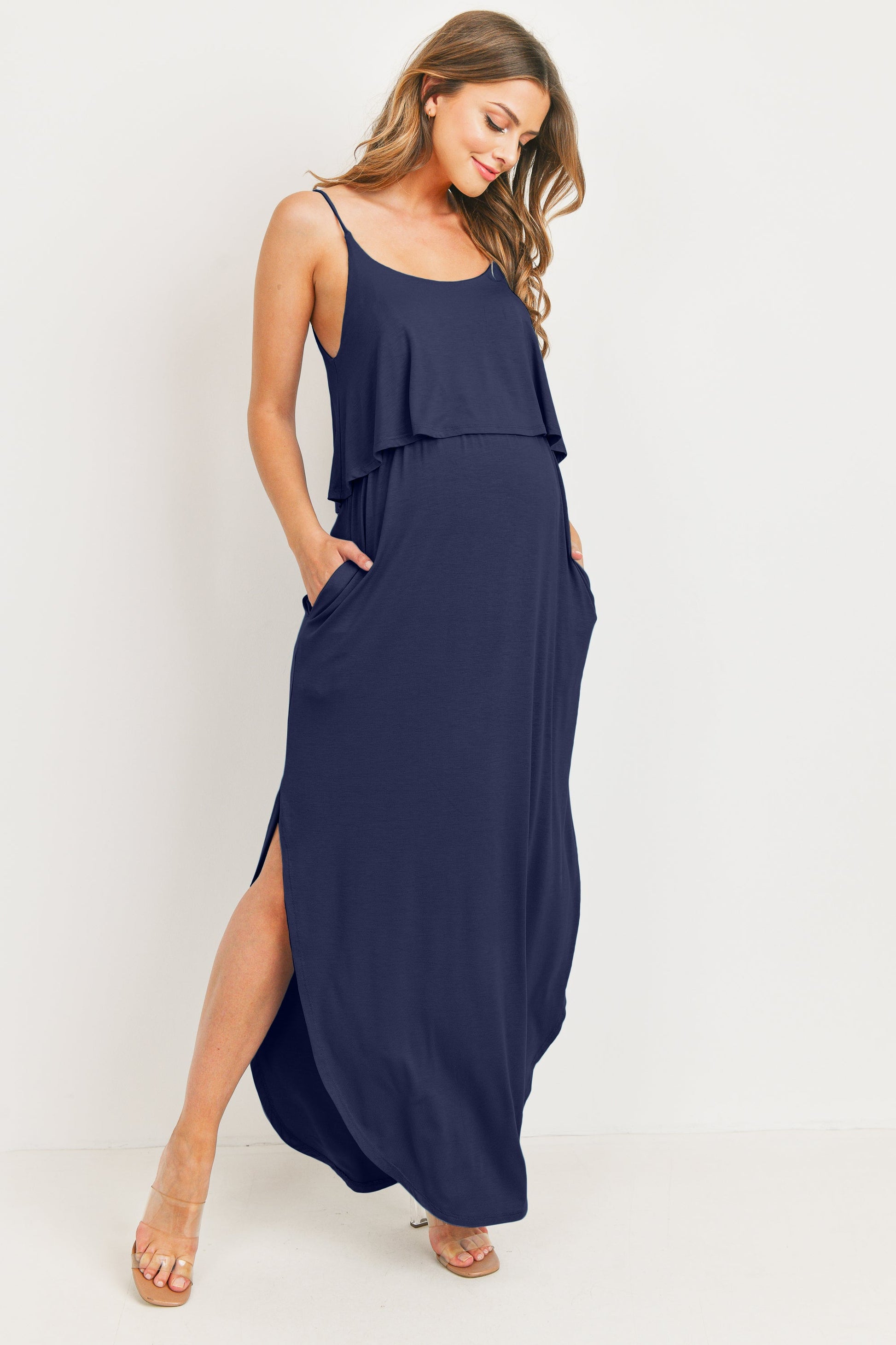 Hello Miz Overlay Top Maxi Maternity Nursing Dress – Room For Two