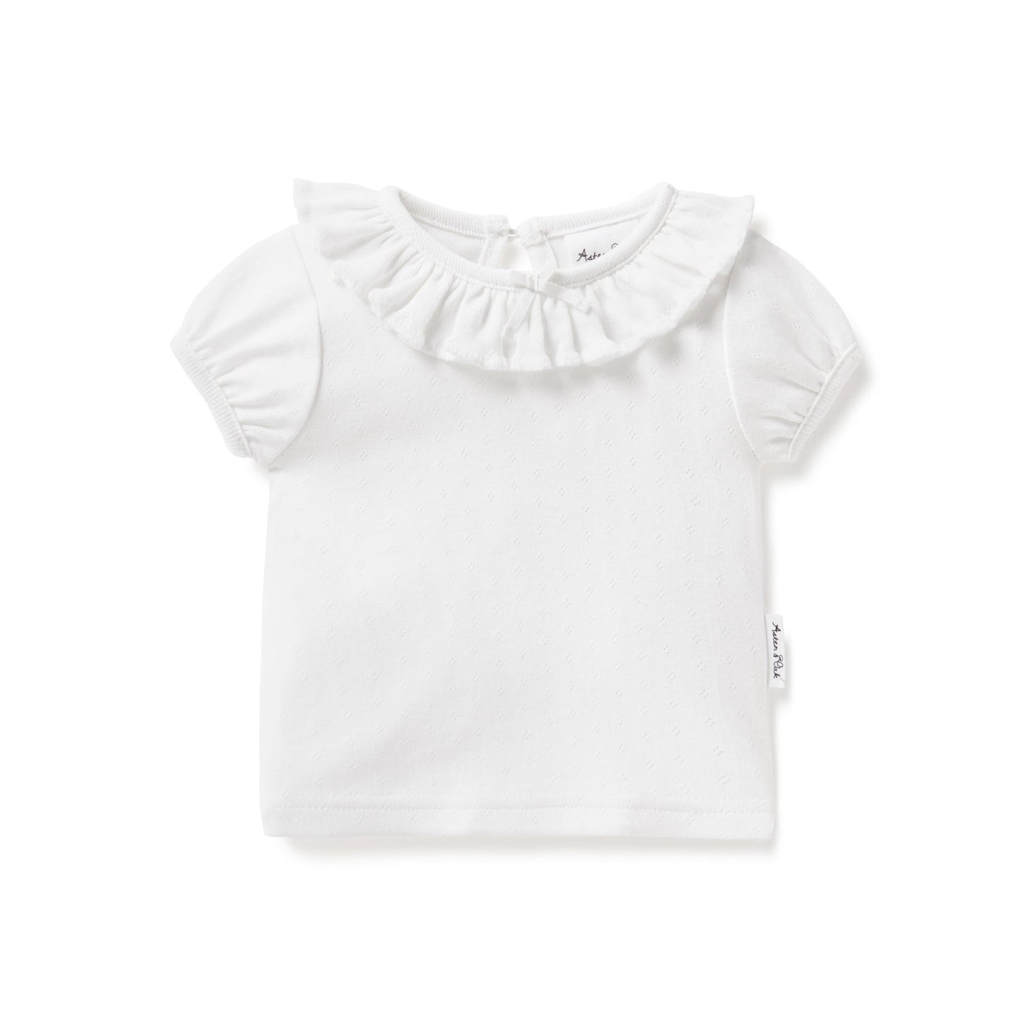 White Pointelle Ruffle Top