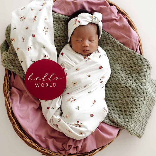 Snuggle Hunny Ladybug Baby Jersey Wrap and Topknot Set