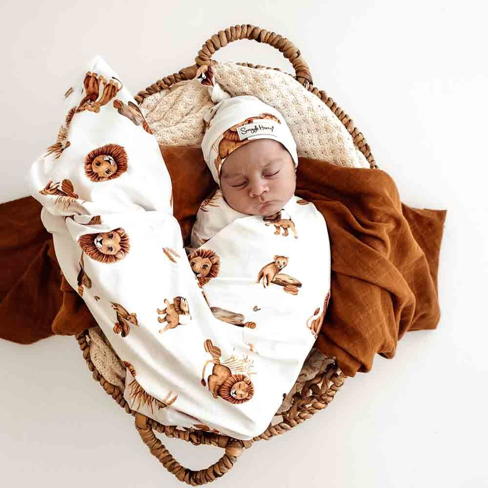 Snuggle Hunny Lion Baby Jersey Wrap and Beanie Set